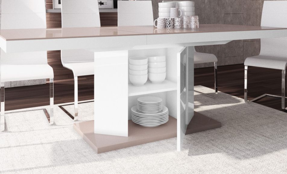 [outlet] Stół rozkładany AMIGO 160 (cappuccino połysk / biały połysk) - 5
