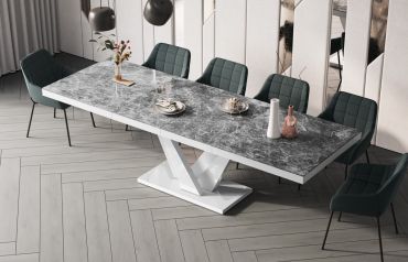 Stół rozkładany VEGAS 160 - Venatino dark (Marmur / Biały)